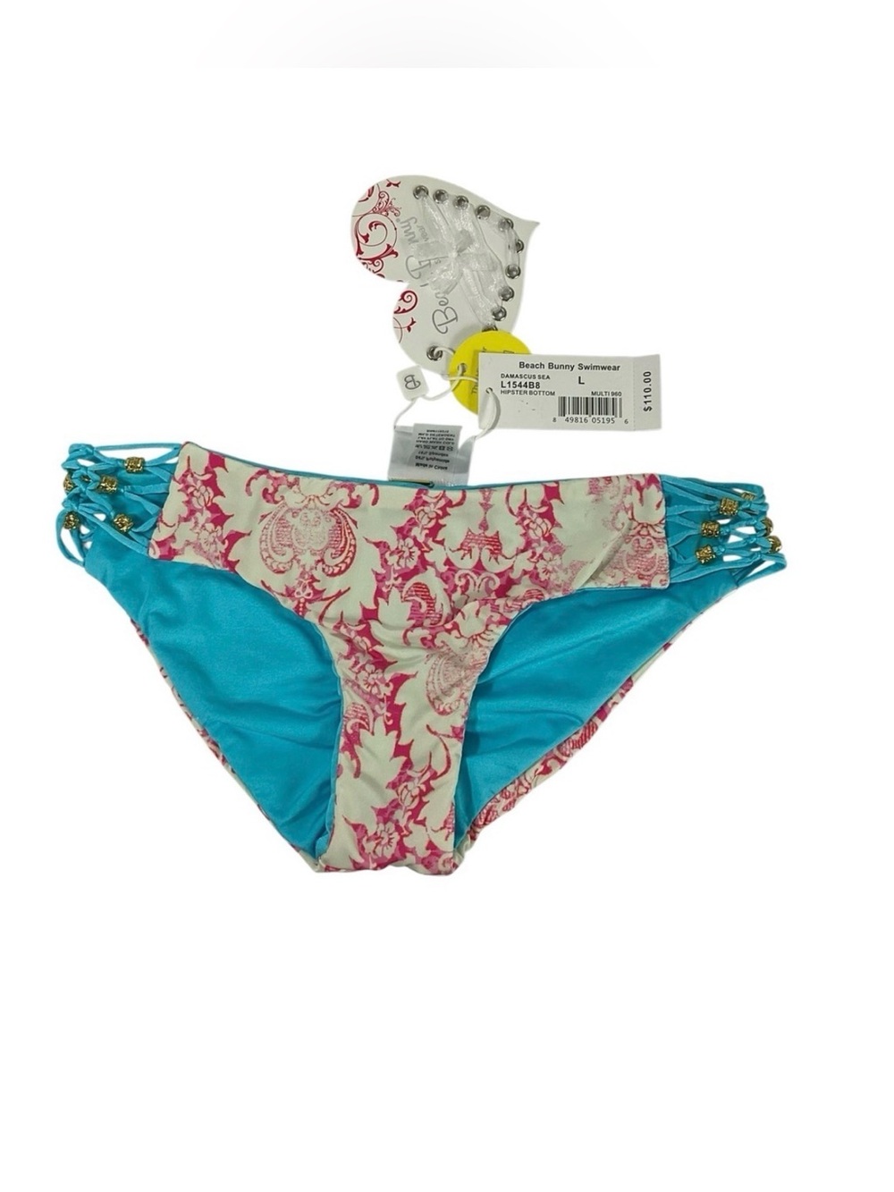 Beach Bunny Damascus Sea Reversible Hipster Bikini Bottoms Large NWT